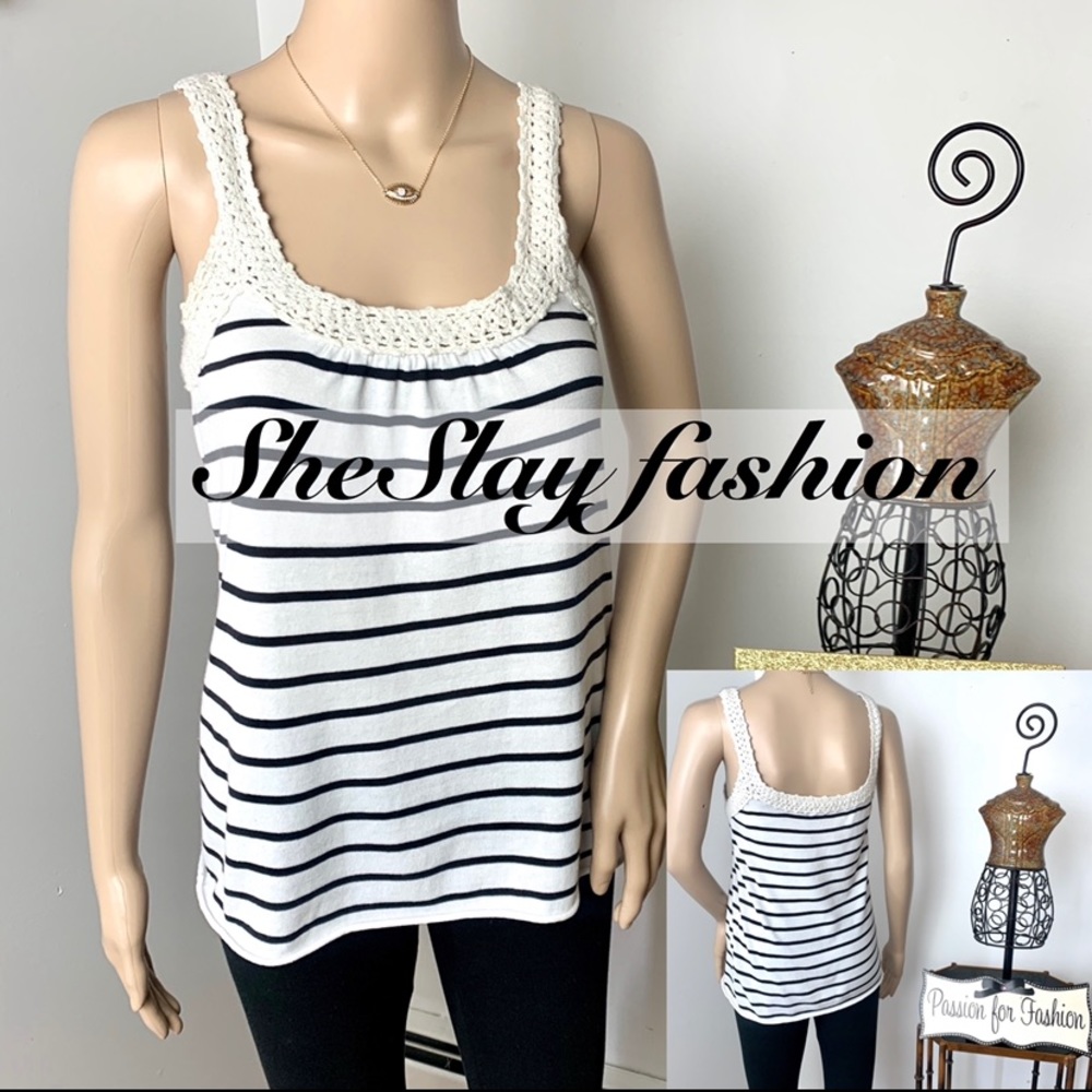 J Crew stripped tank top with crochet straps⭐️
